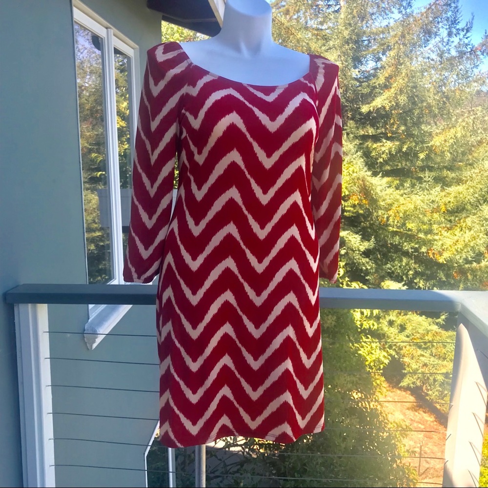 INC Red And Cream Dress Size L